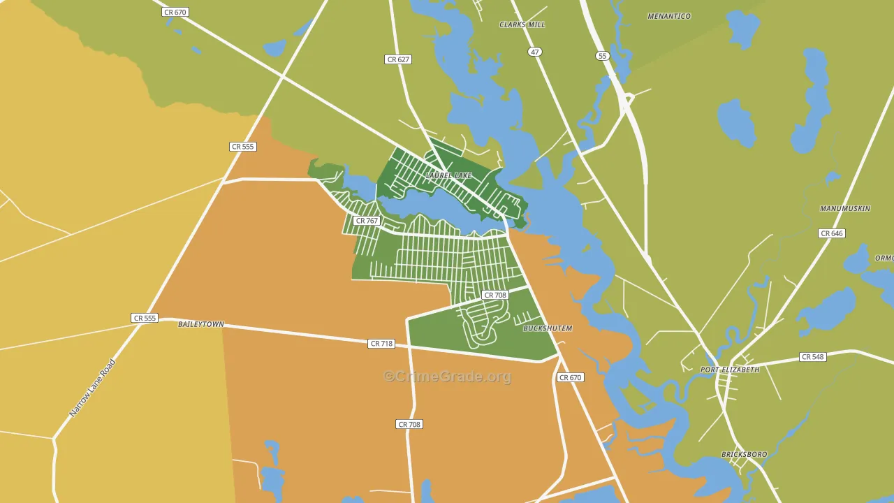 Laurel Lake, NJ Map of Robbery Rates