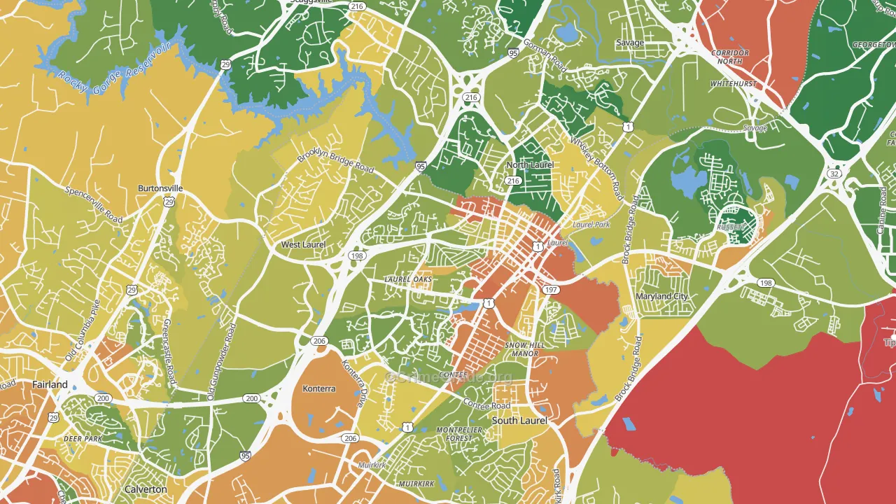 Laurel, MD Map of Robbery Rates