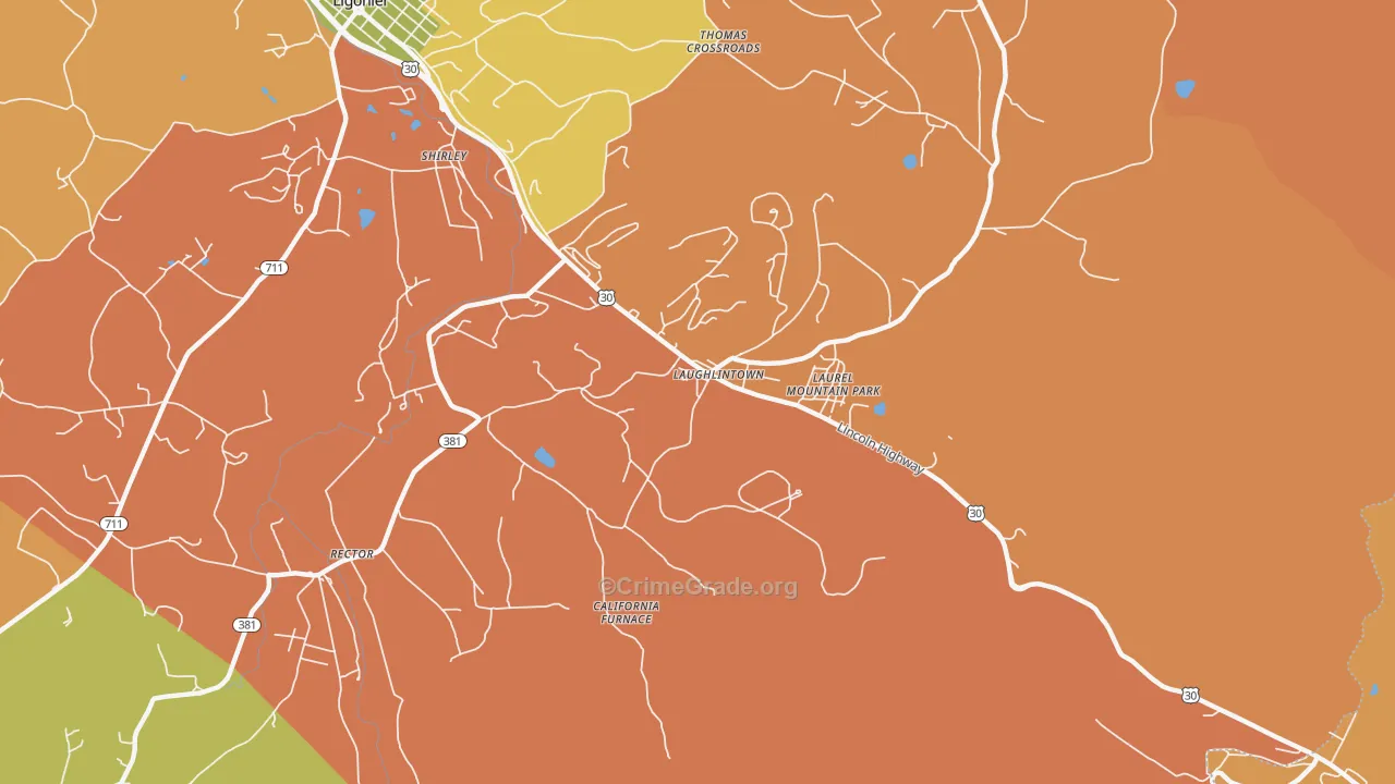 Laurel Mountain, PA Map of Robbery Rates