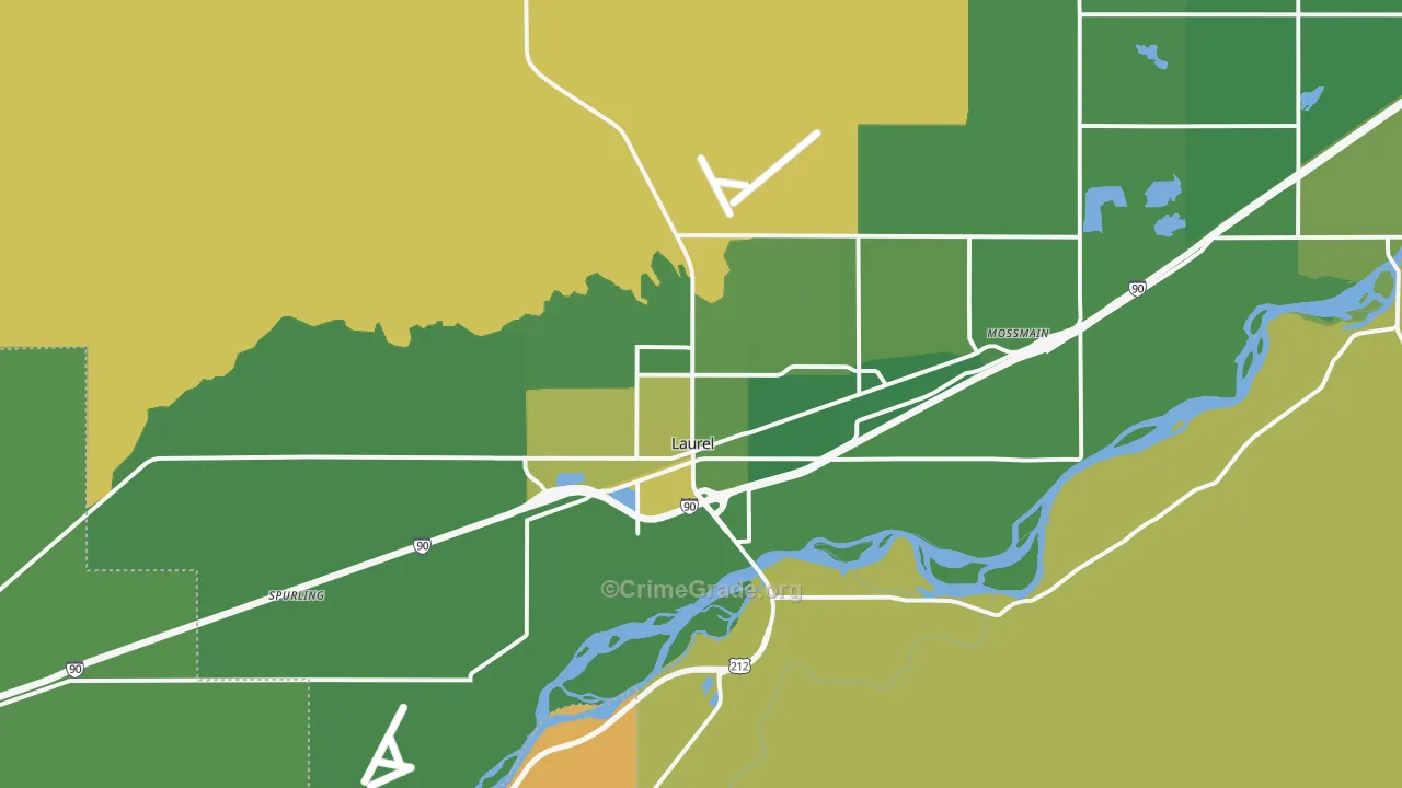 Laurel, MT Map of Robbery Rates