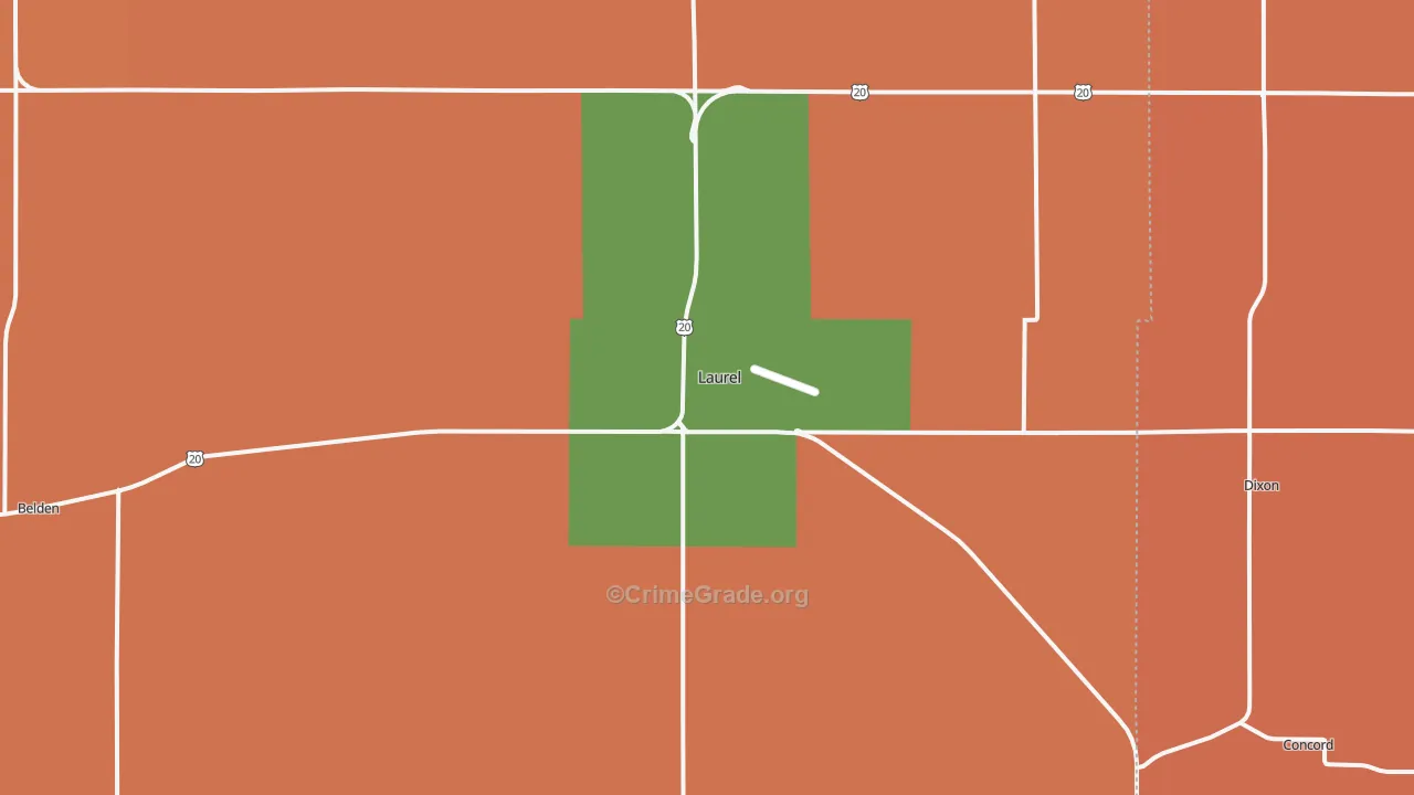 Laurel, NE Map of Robbery Rates