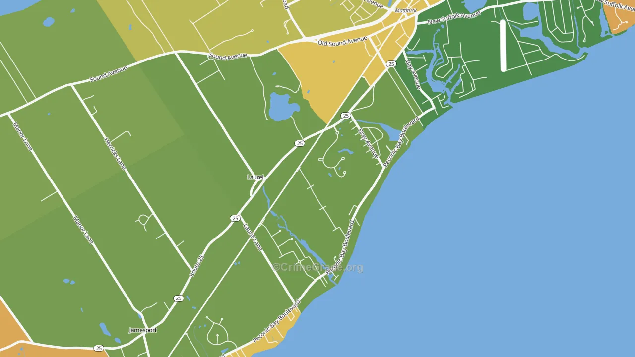 Laurel, NY Map of Robbery Rates