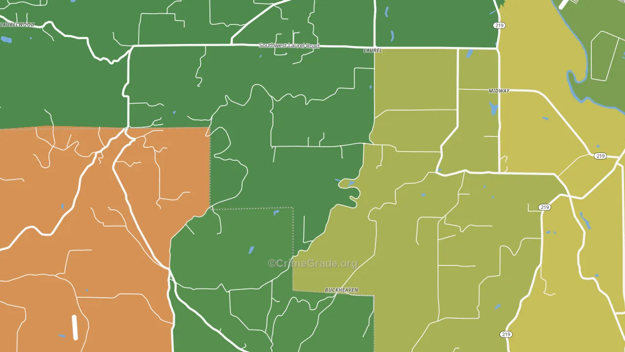 Laurel, OR Map of Robbery Rates