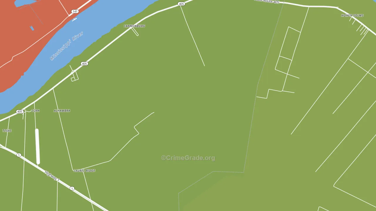 Laurel Ridge, LA Map of Robbery Rates
