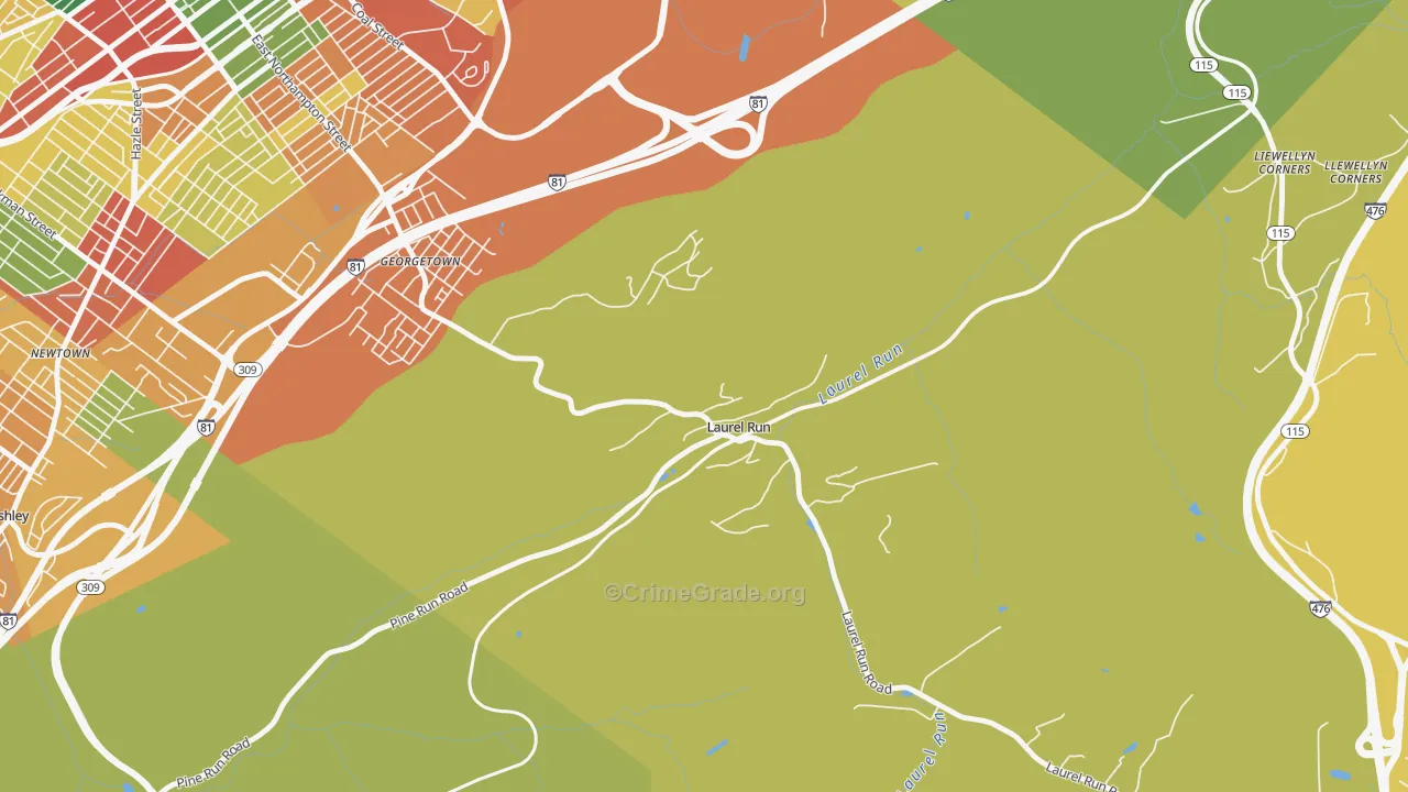 Laurel Run, PA Map of Robbery Rates