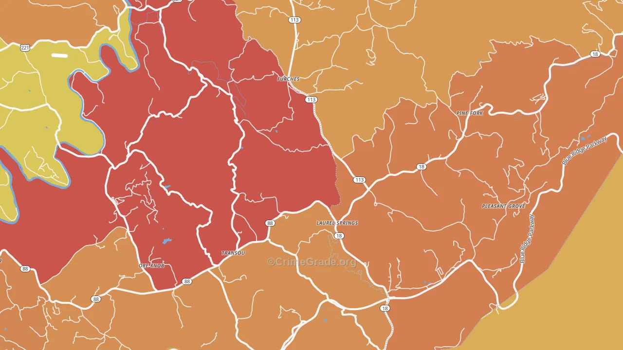 Laurel Springs, NC Map of Robbery Rates