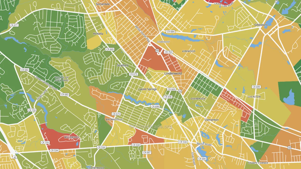 Laurel Springs, NJ Map of Robbery Rates