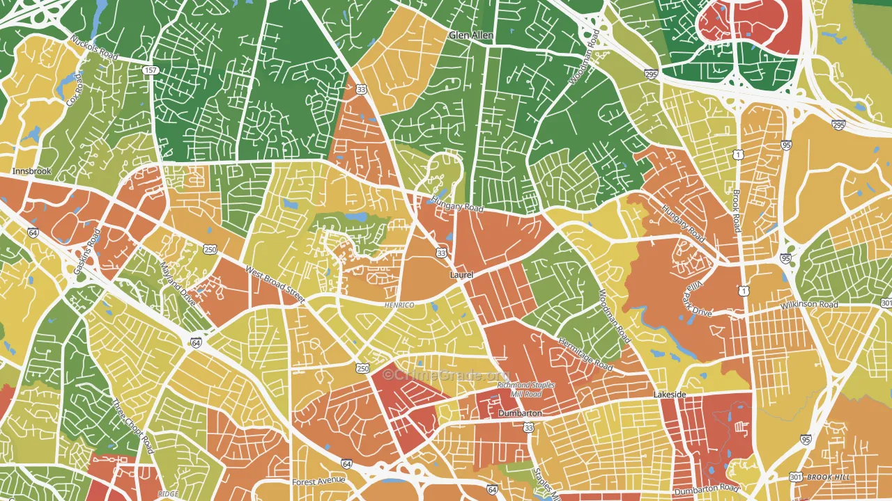 Laurel, VA Map of Robbery Rates