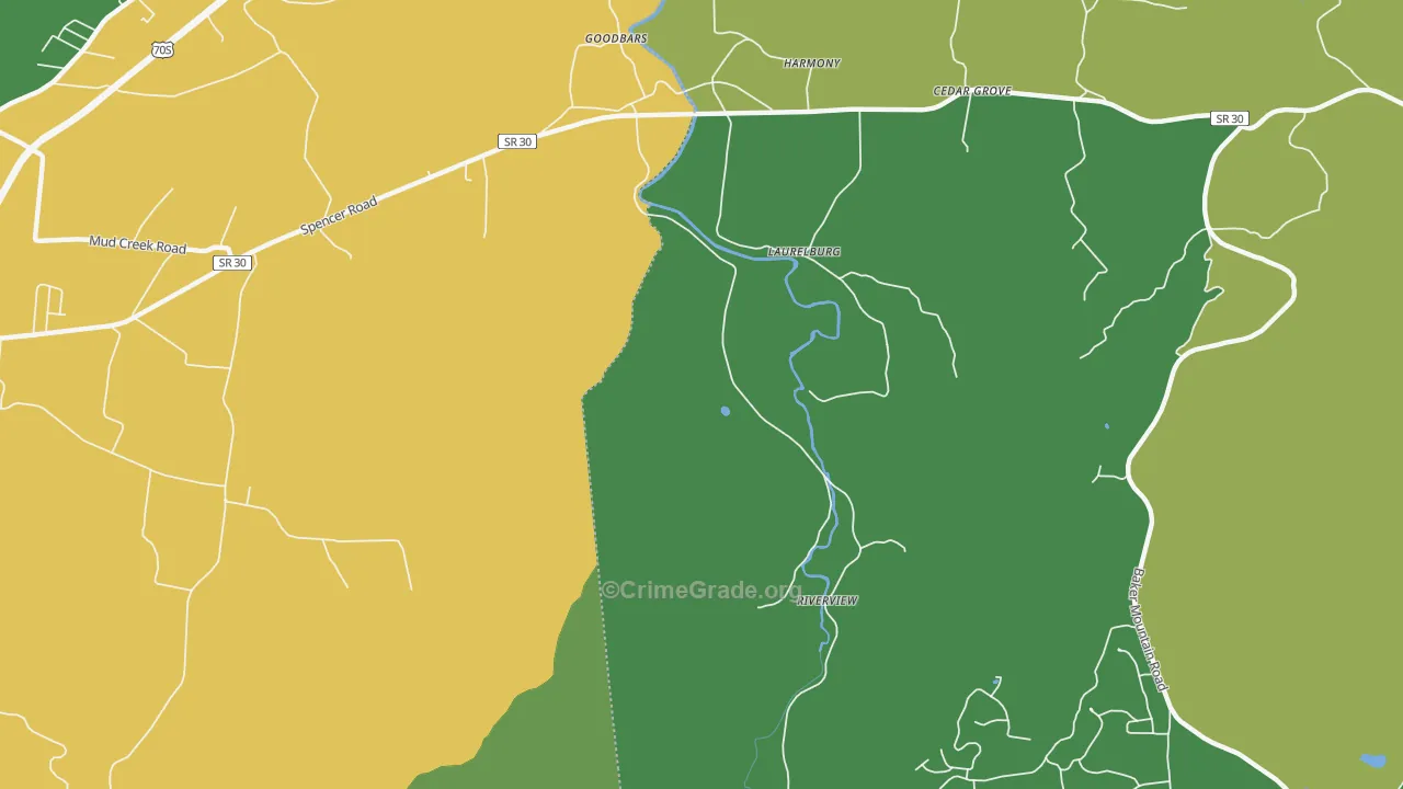 Laurelburg, TN Map of Robbery Rates
