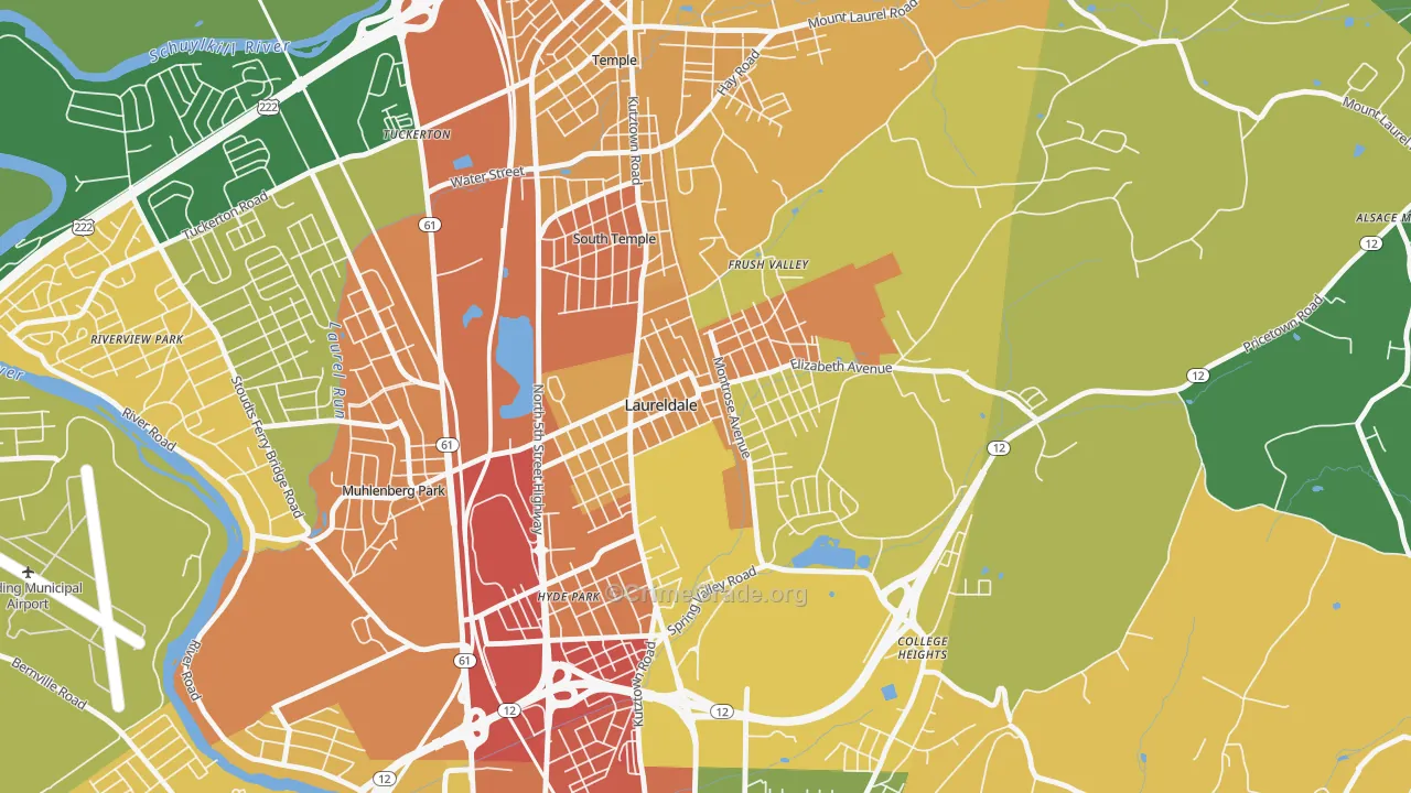 Laureldale, PA Map of Robbery Rates