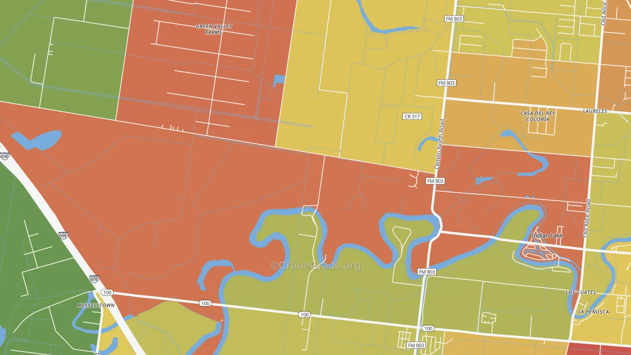 Laureles, TX Map of Robbery Rates