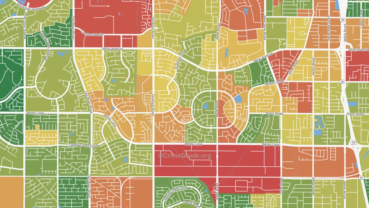Laurelglen, Bakersfield, CA Map of Robbery Rates