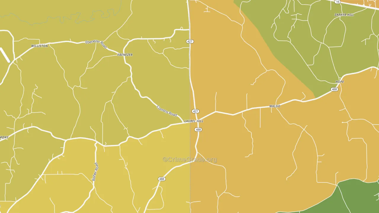 Laurelhill, MS Map of Robbery Rates
