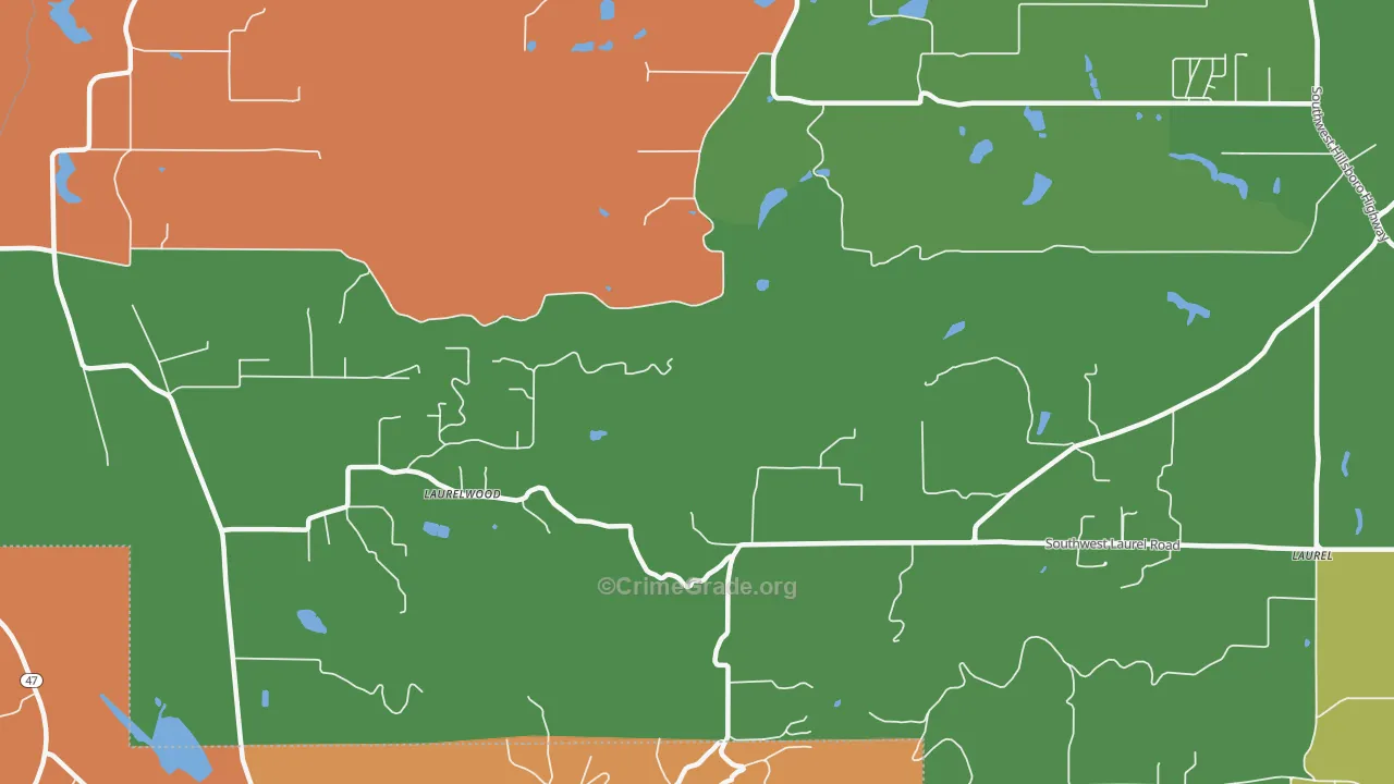 Laurelwood, OR Map of Robbery Rates