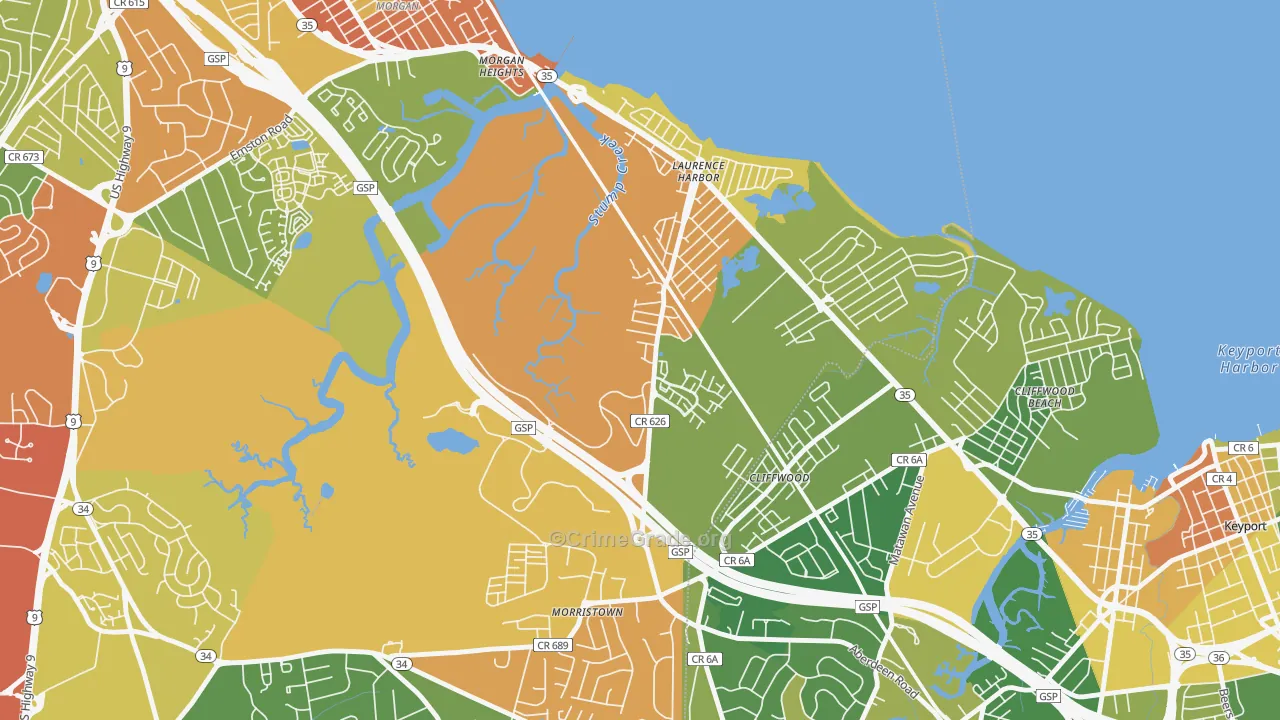 Laurence Harbor, NJ Map of Robbery Rates