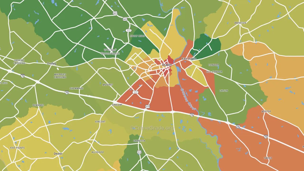 Laurens County, GA Map of Robbery Rates