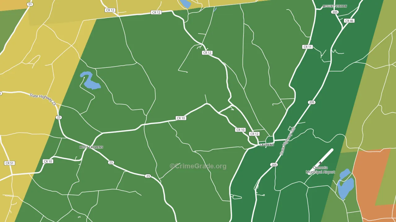 Laurens, NY Map of Robbery Rates