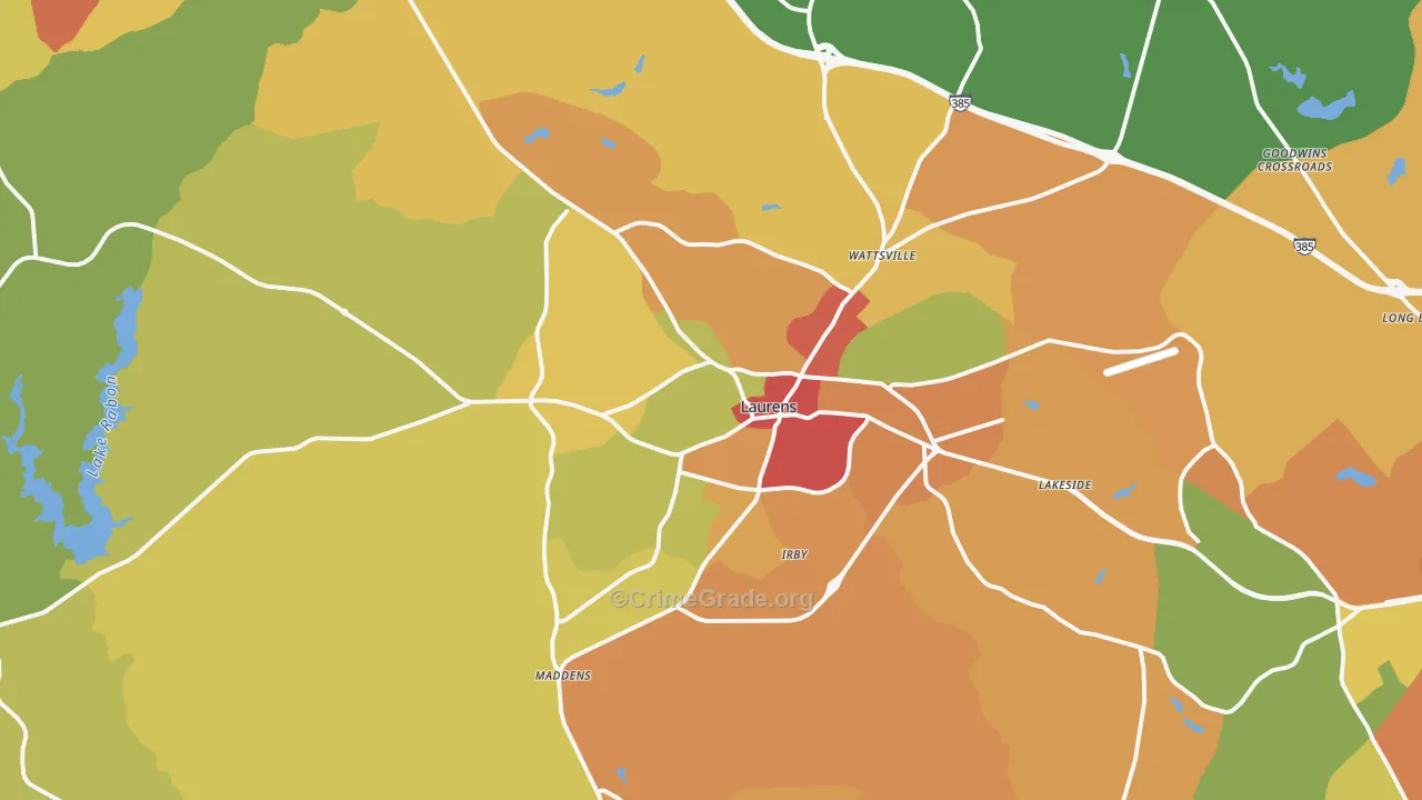 Laurens, SC Map of Robbery Rates