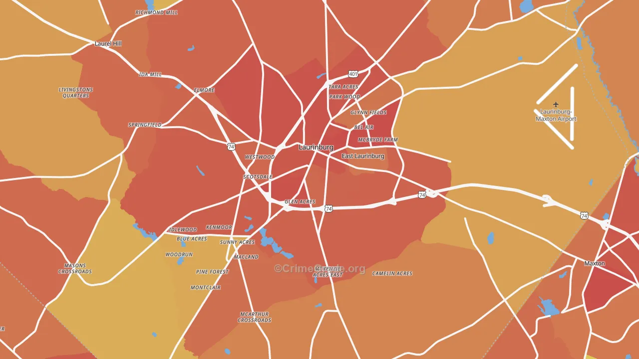 Laurinburg, NC Map of Robbery Rates