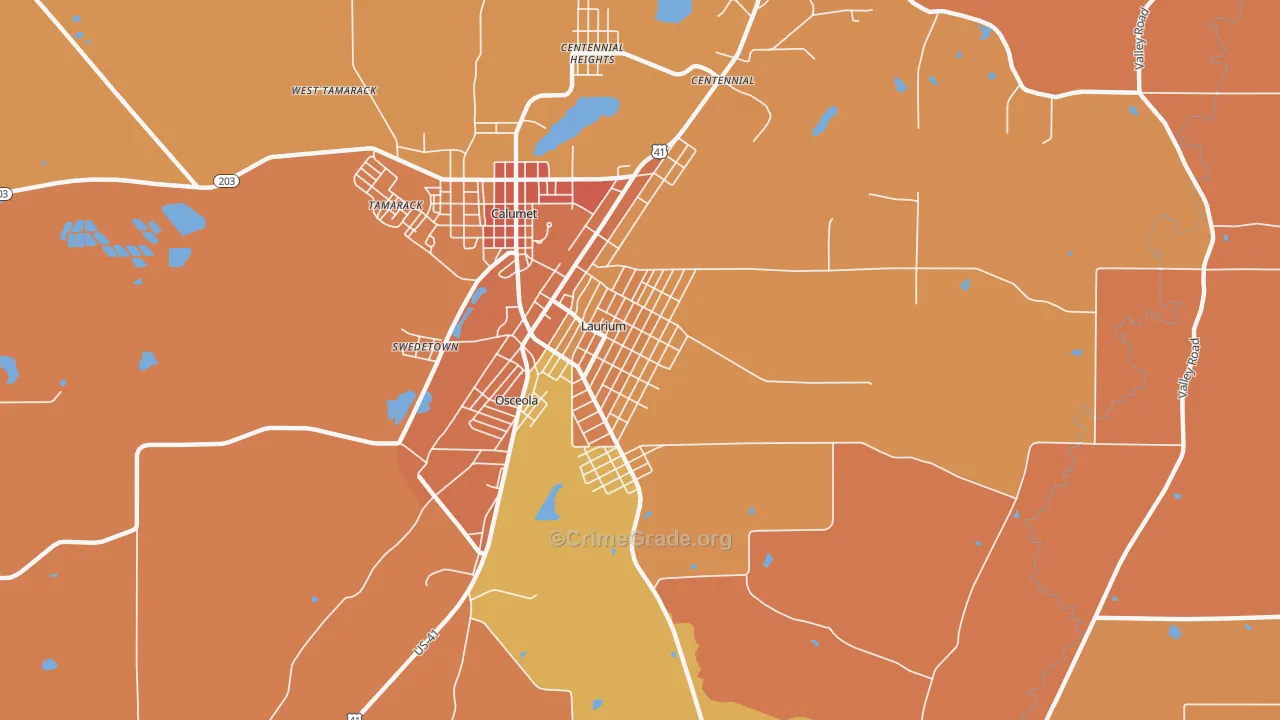 Laurium, MI Map of Robbery Rates