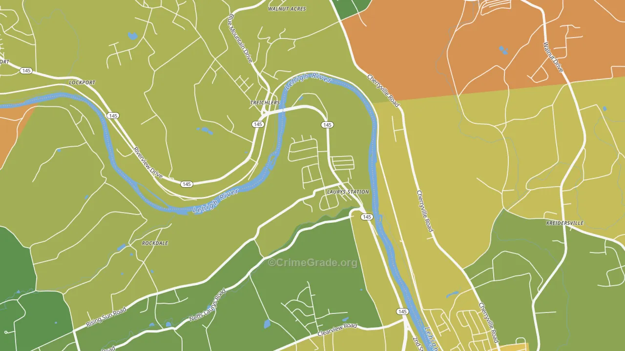 Laurys Station, PA Map of Robbery Rates