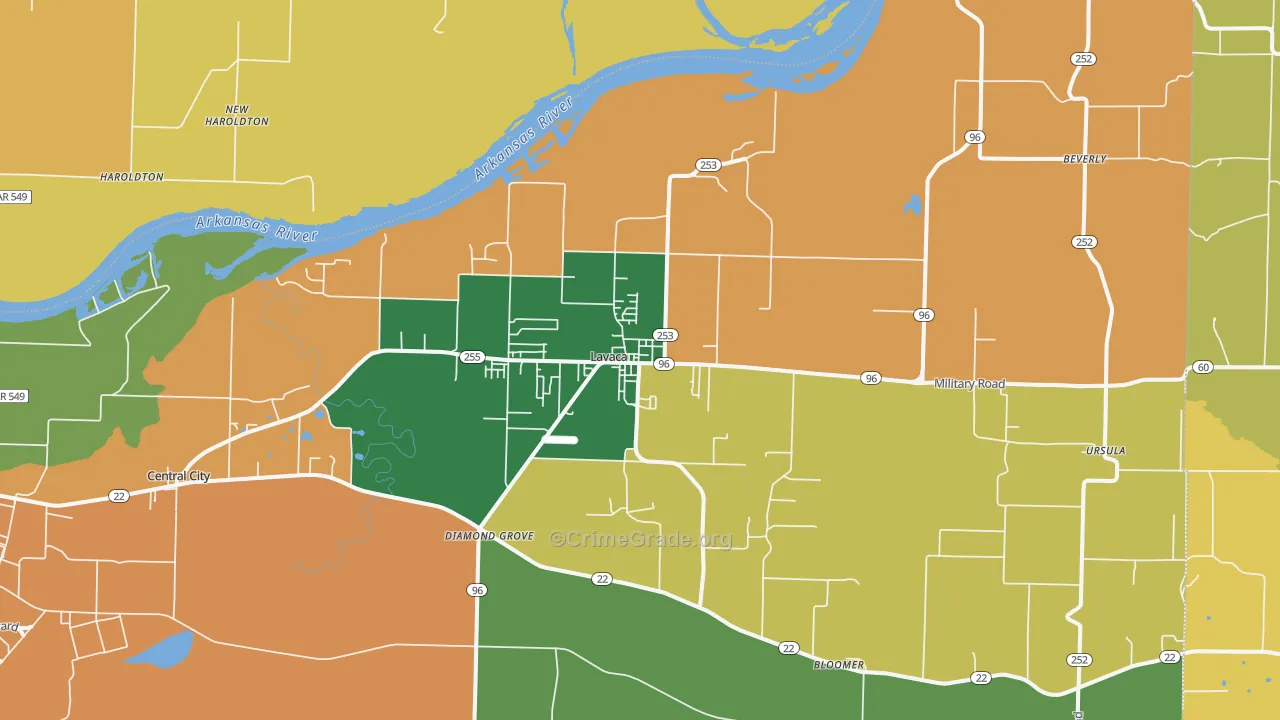 Lavaca, AR Map of Robbery Rates