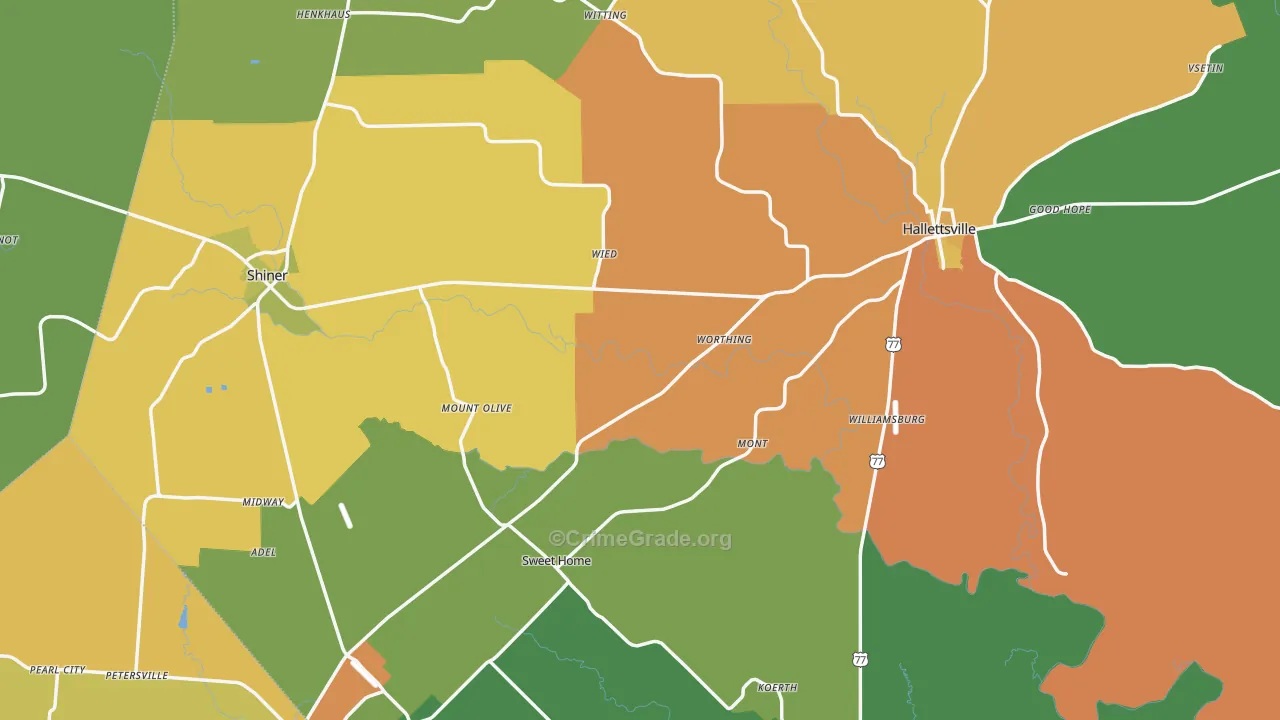 Lavaca County, TX Map of Robbery Rates