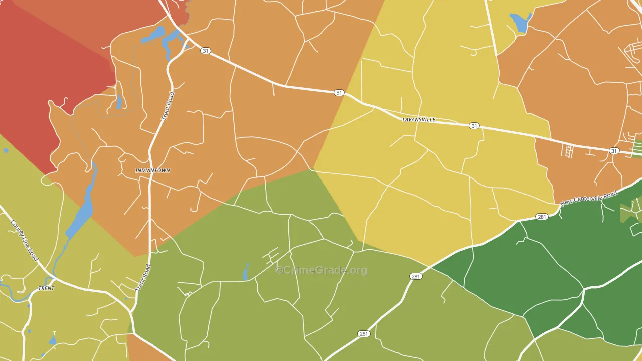 Lavansville, PA Map of Robbery Rates