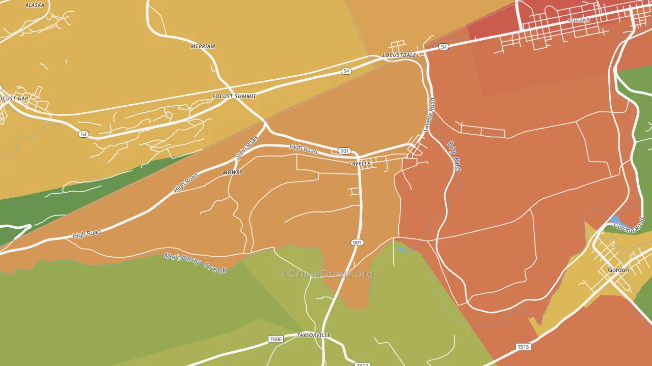 Lavelle, PA Map of Robbery Rates