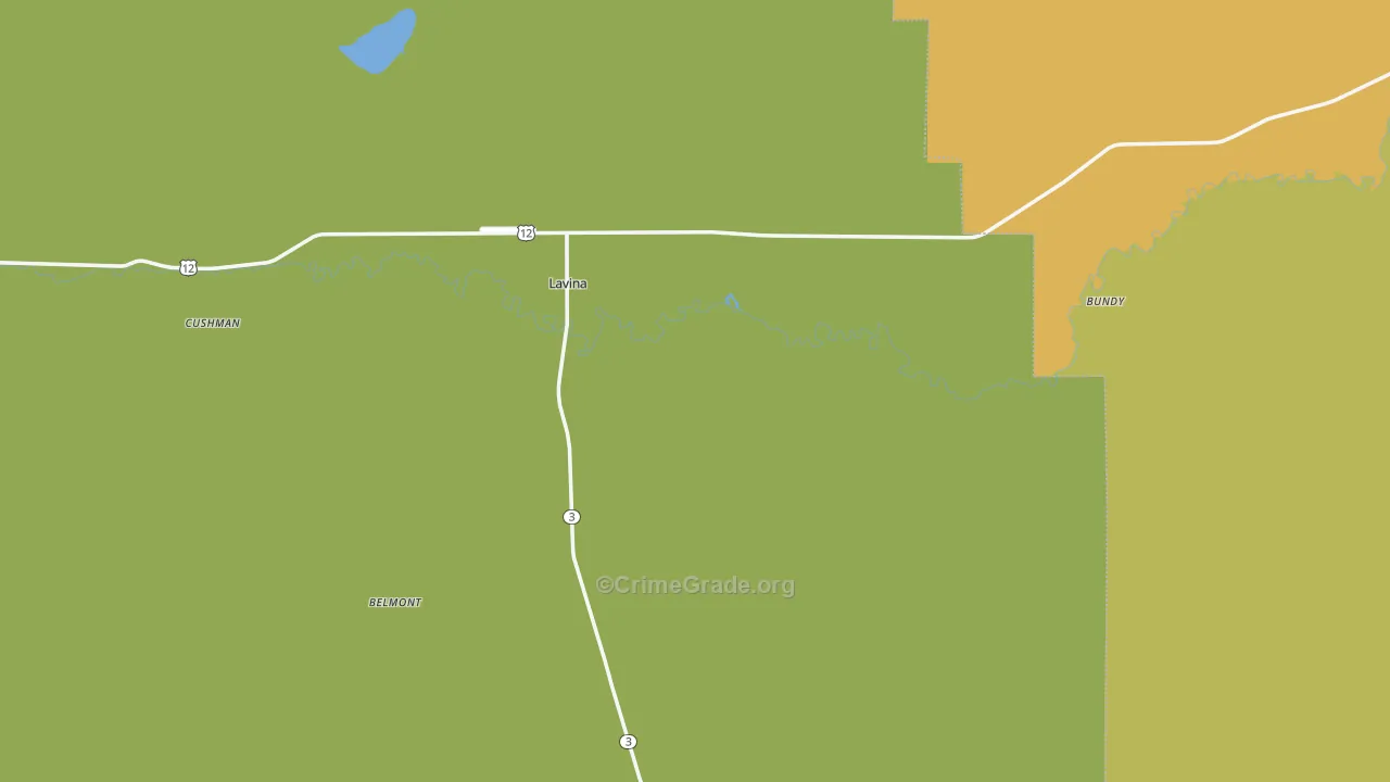 Lavina, MT Map of Robbery Rates
