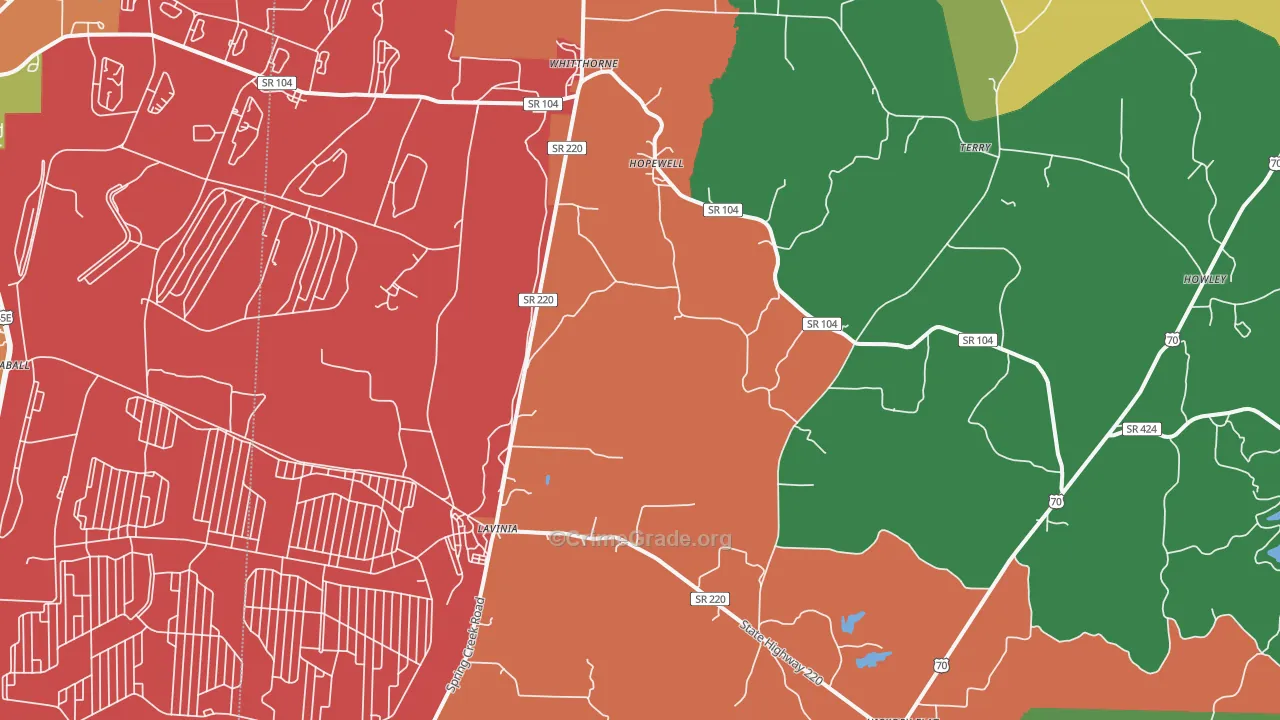 Lavinia, TN Map of Robbery Rates