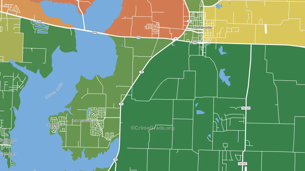 Lavon Beach Estates, TX Map of Robbery Rates