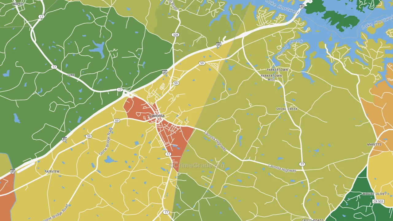 Lavonia, GA Map of Robbery Rates