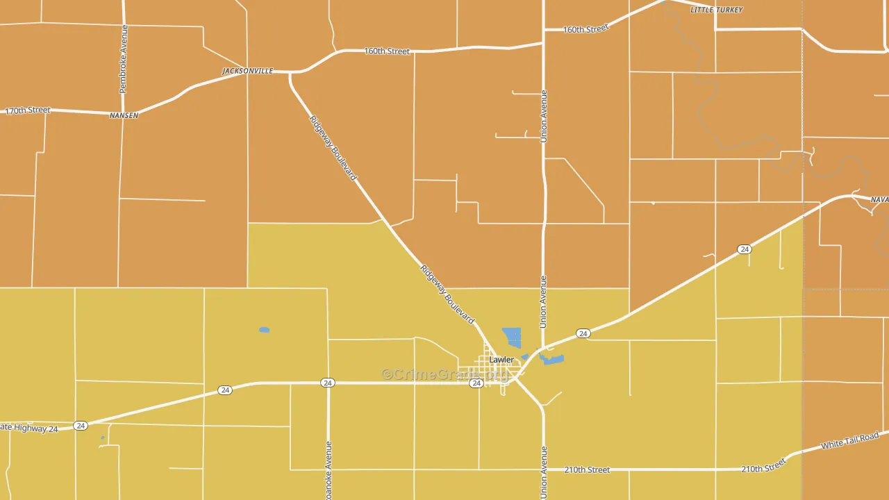 Lawler, IA Map of Robbery Rates