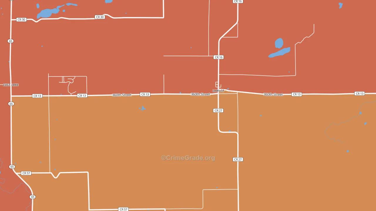 Lawler, MN Map of Robbery Rates