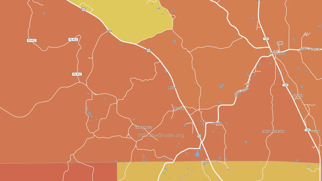 Lawley, AL Map of Robbery Rates
