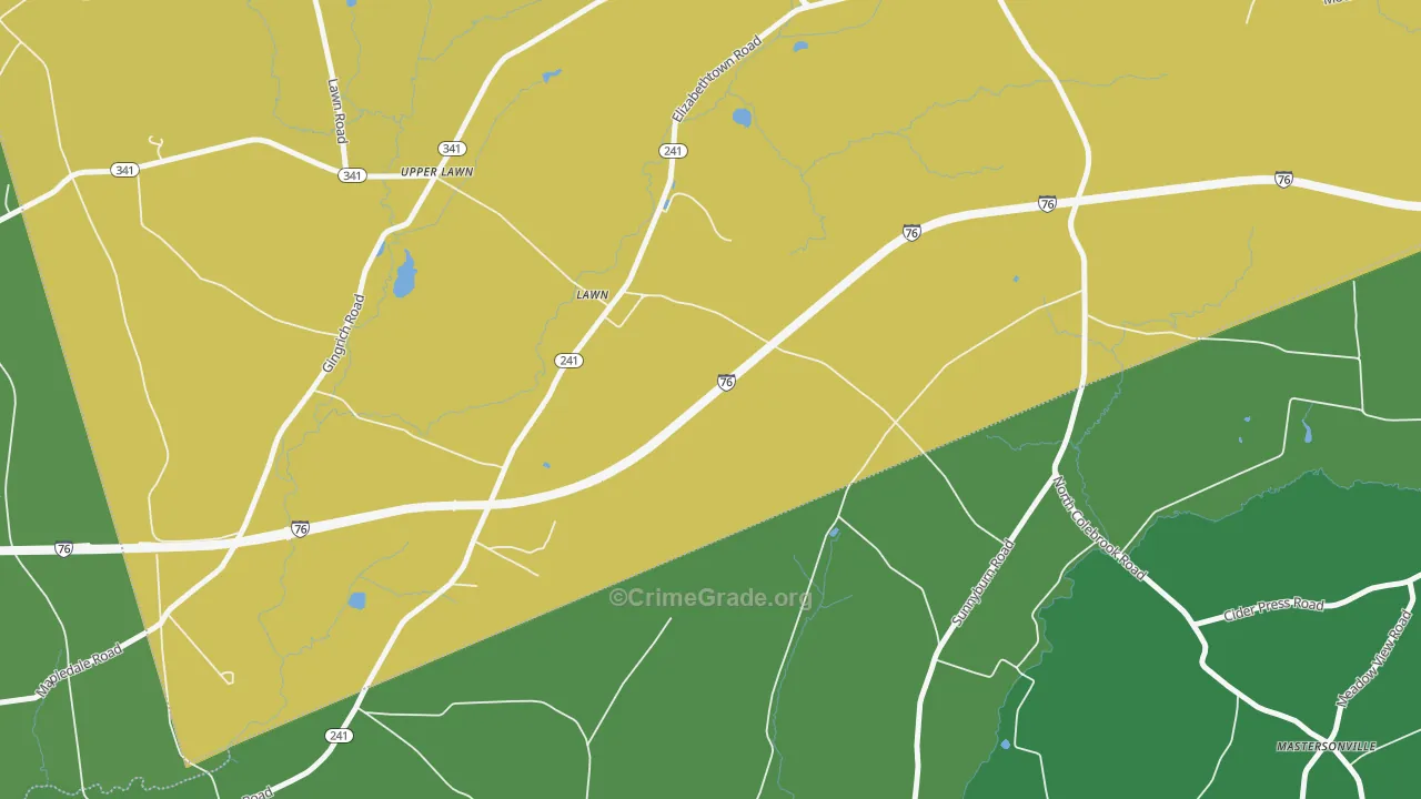 Lawn, PA Map of Robbery Rates
