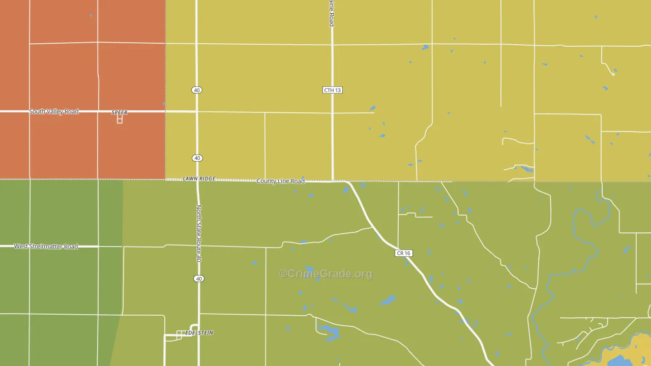 Lawn Ridge, IL Map of Robbery Rates