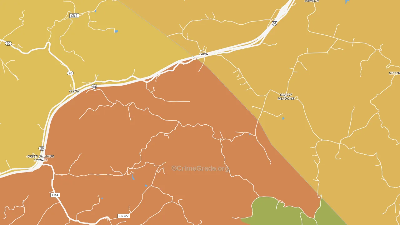 Lawn, WV Map of Robbery Rates