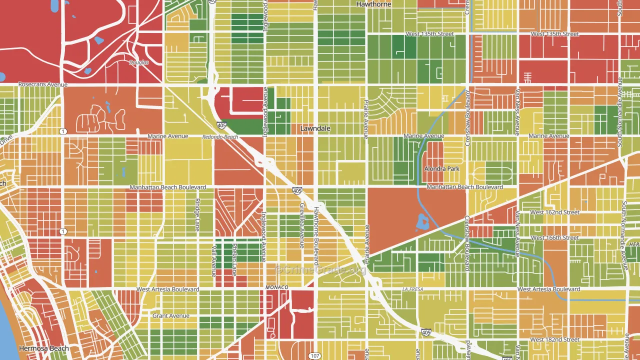 Lawndale, CA Map of Robbery Rates