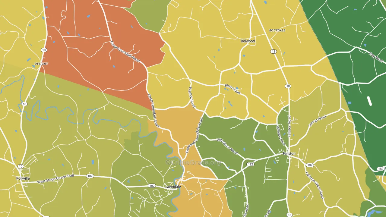 Lawndale, NC Map of Robbery Rates