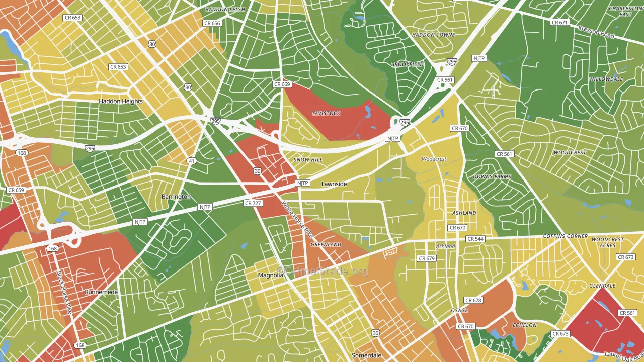 Lawnside, NJ Map of Robbery Rates