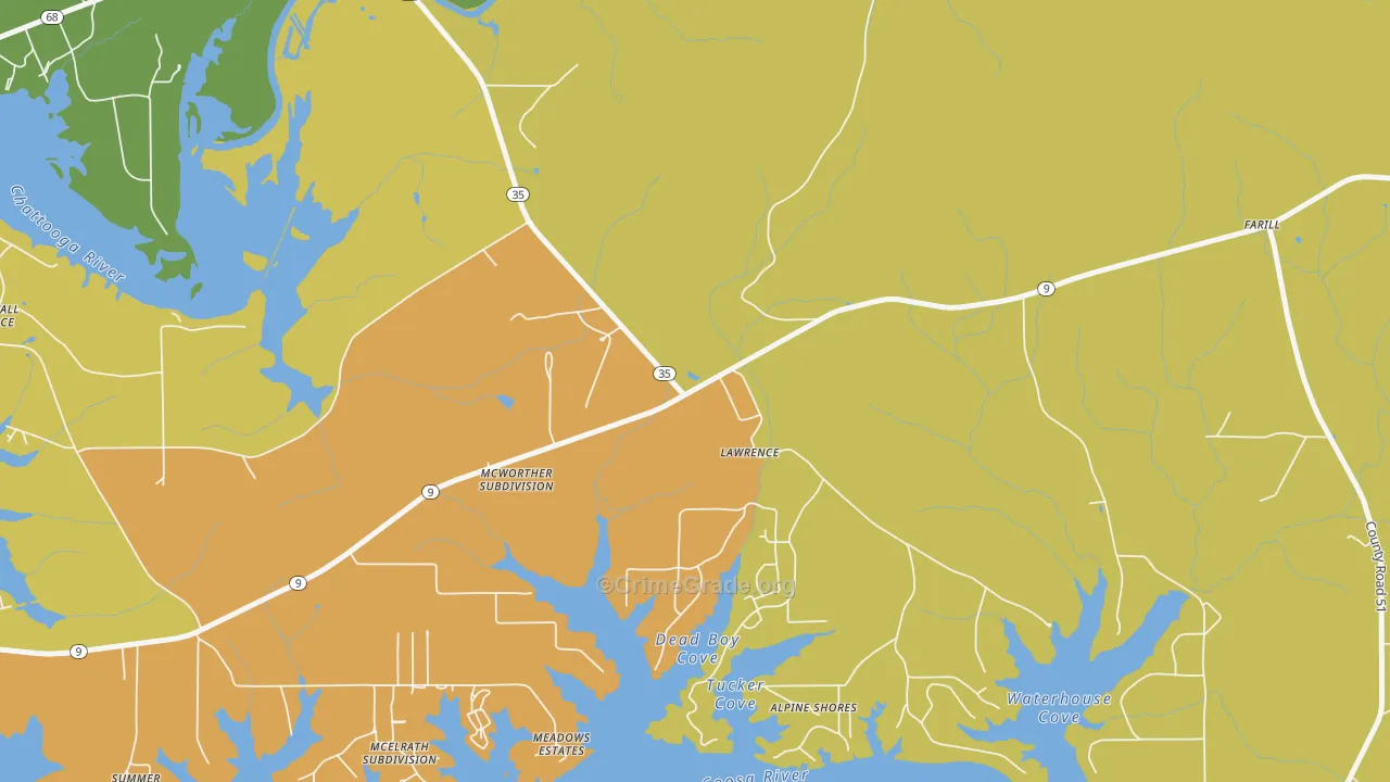 Lawrence, AL Map of Robbery Rates