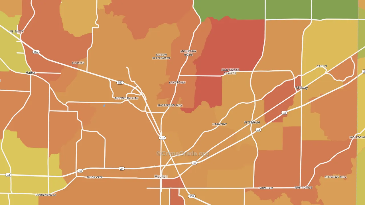 Lawrence County, AL Map of Robbery Rates