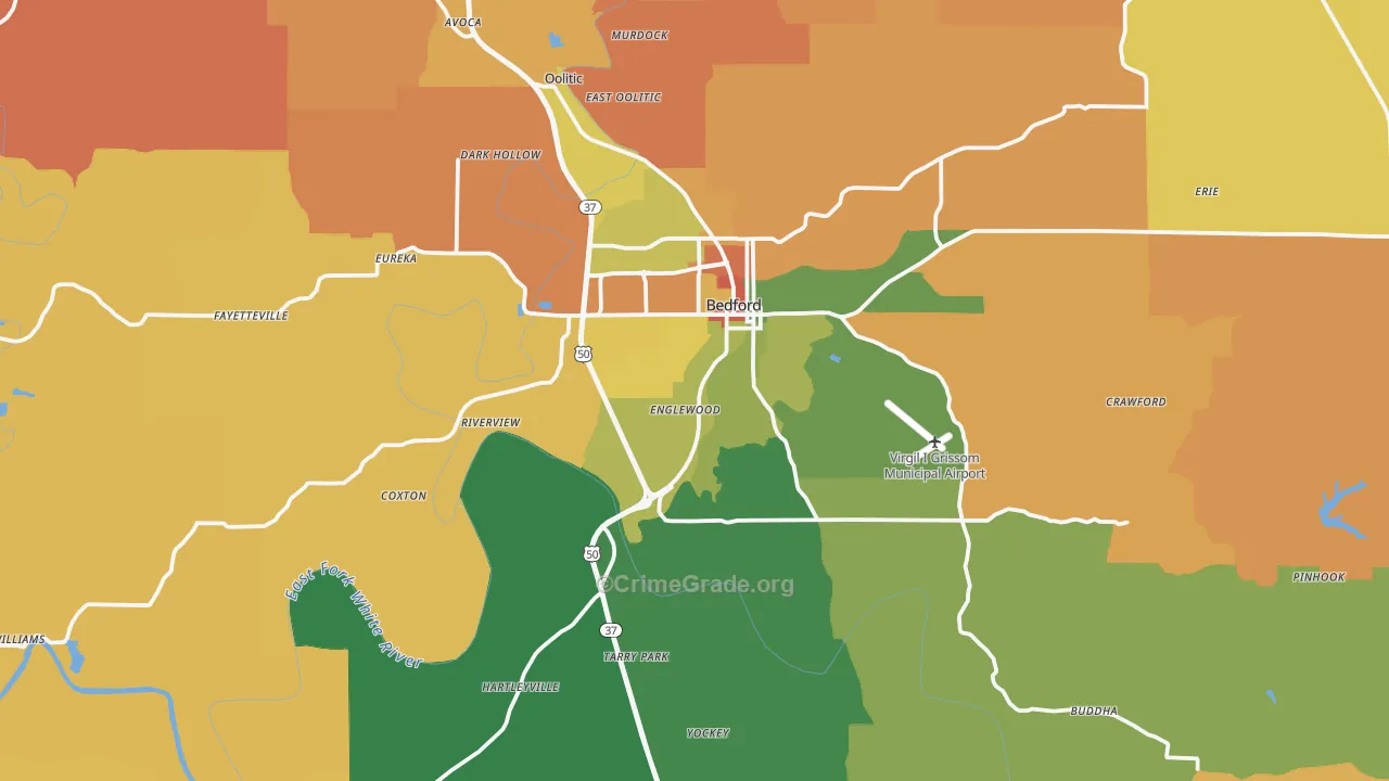 Lawrence County, IN Map of Robbery Rates