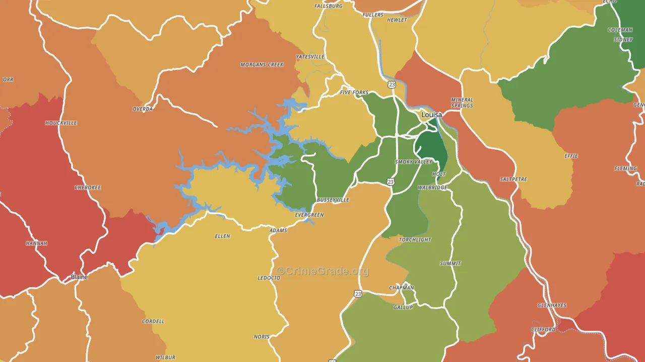 Lawrence County, KY Map of Robbery Rates