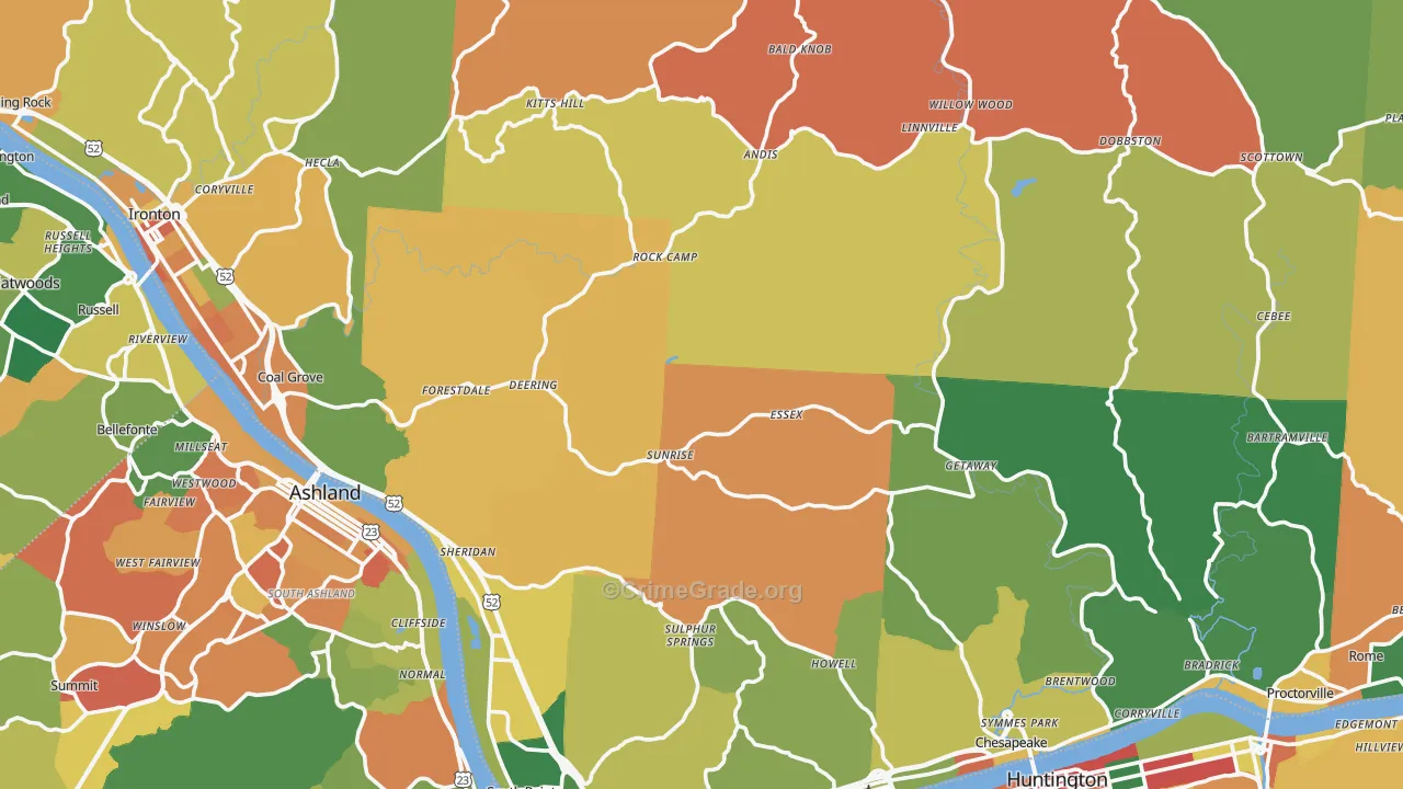 Lawrence County, OH Map of Robbery Rates