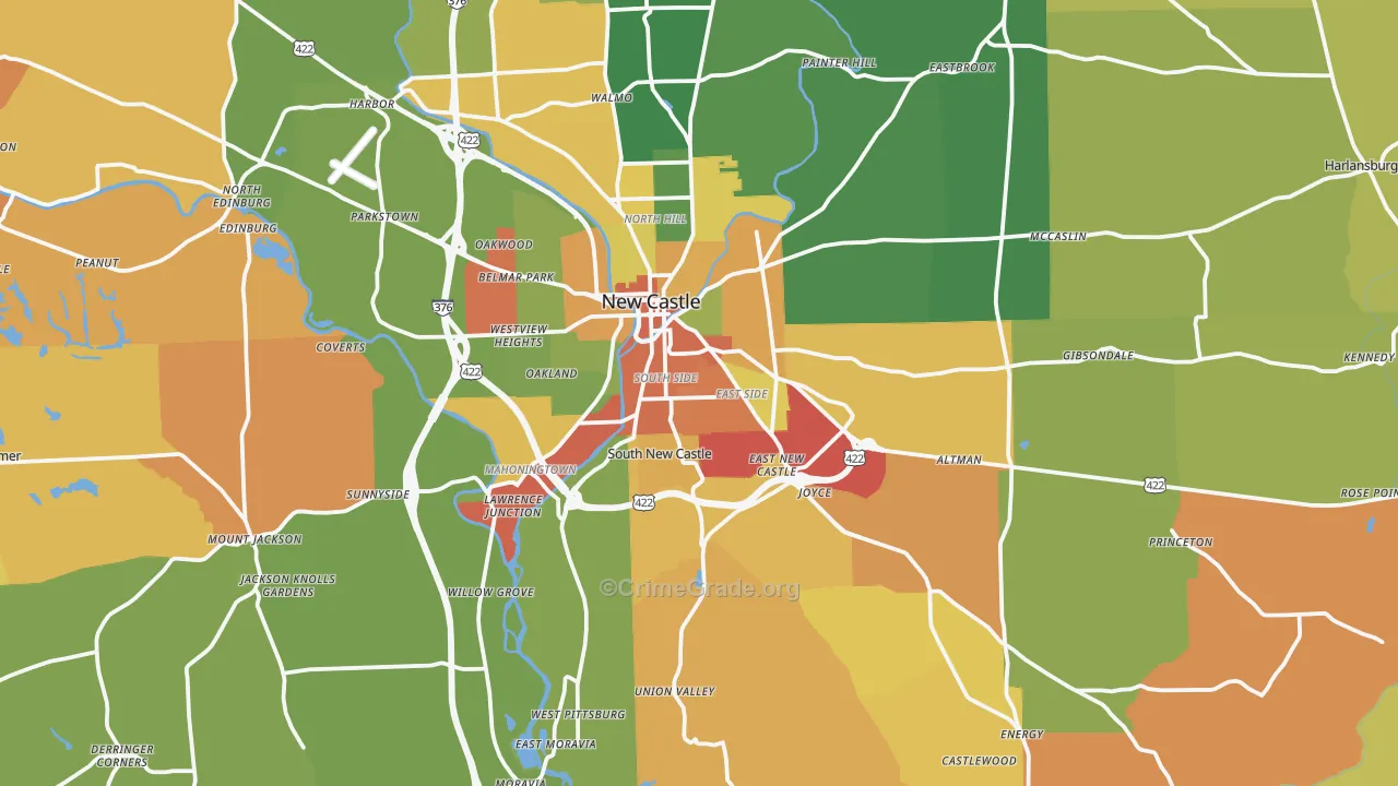 Lawrence County, PA Map of Robbery Rates