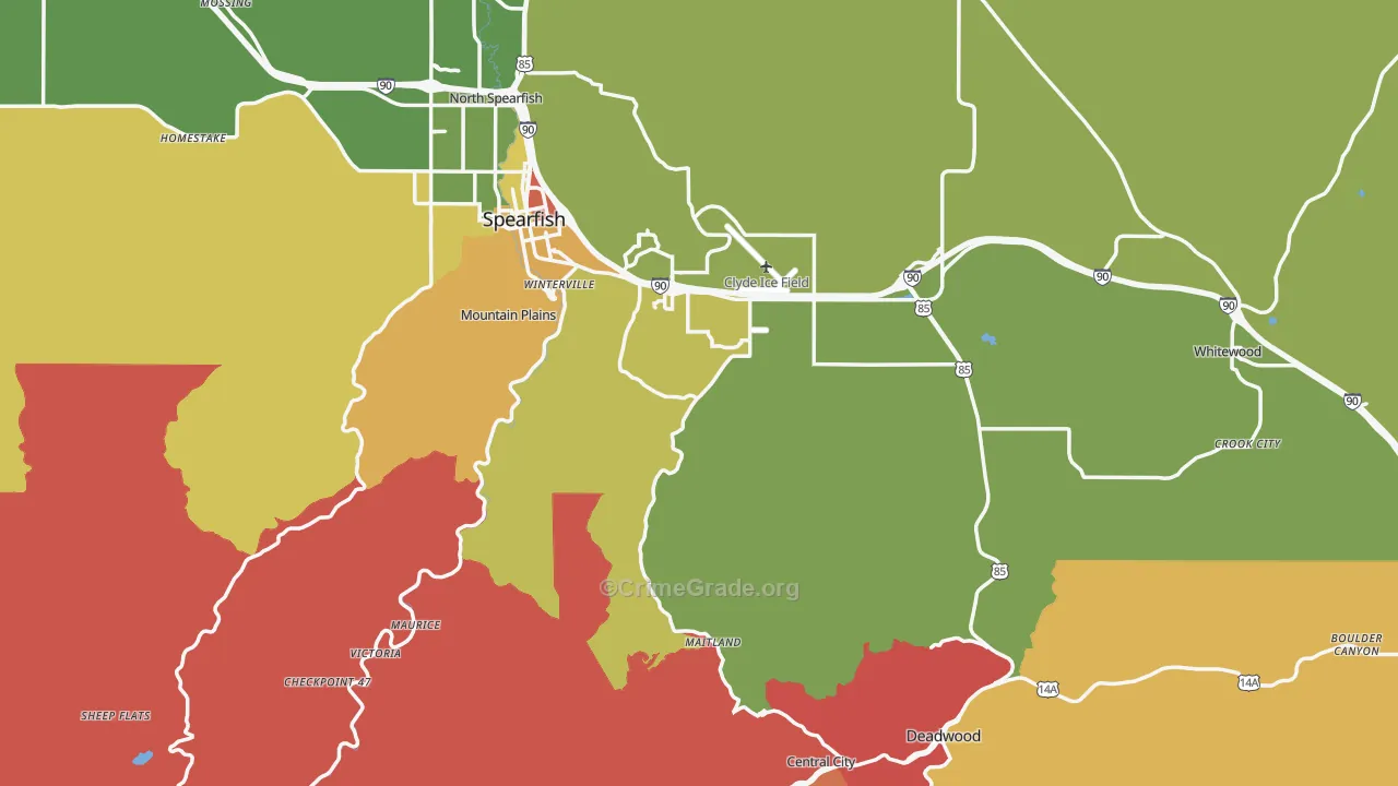 Lawrence County, SD Map of Robbery Rates