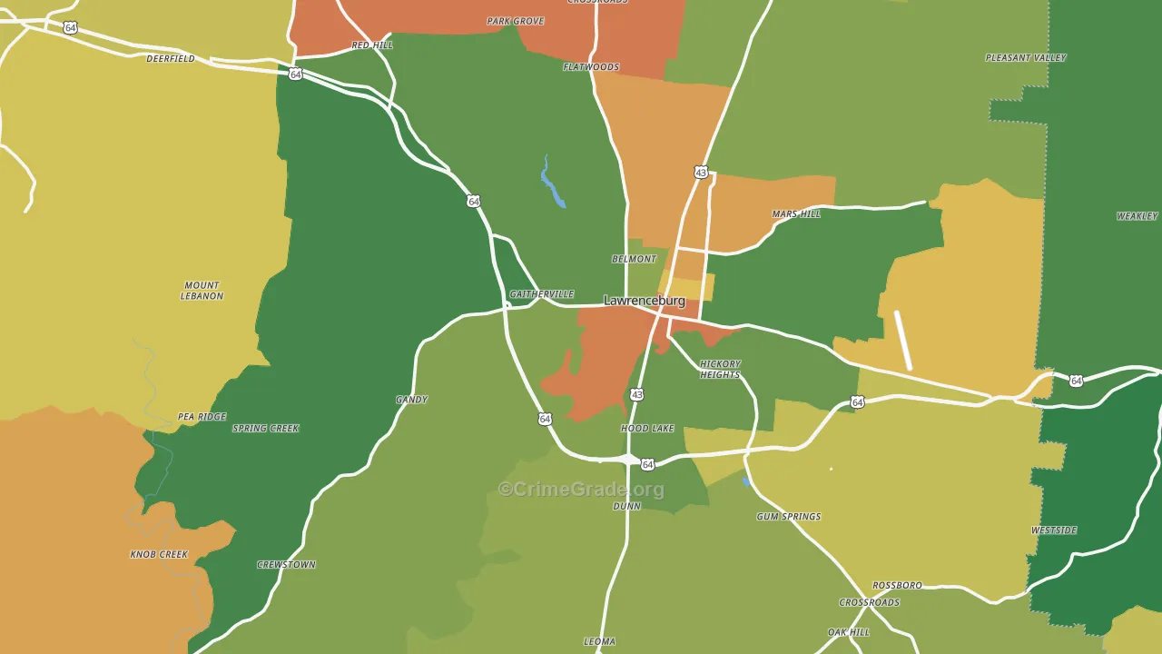 Lawrence County, TN Map of Robbery Rates